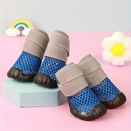 ENIYUU Breathable Mesh Dog Shoes for Summer - Anti-Slip Rubber Sole Pet Boots with Hook and Loop Tape Closure Comfortable Cotton & Polyester Blend for Small Medium Large Breeds