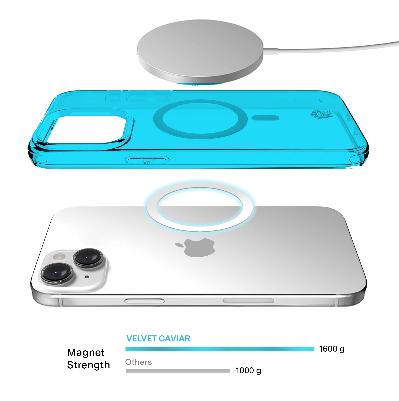 VELVET CAVIAR Neon Blue iPhone 15 Case - Compatible with MagSafe - Clear Protective Phone Cases