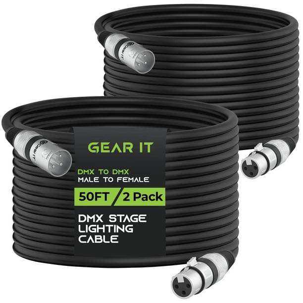 Cable de iluminación de escenario GearIt DMX a DMX, 3 pines, 15 m, paquete de 2
