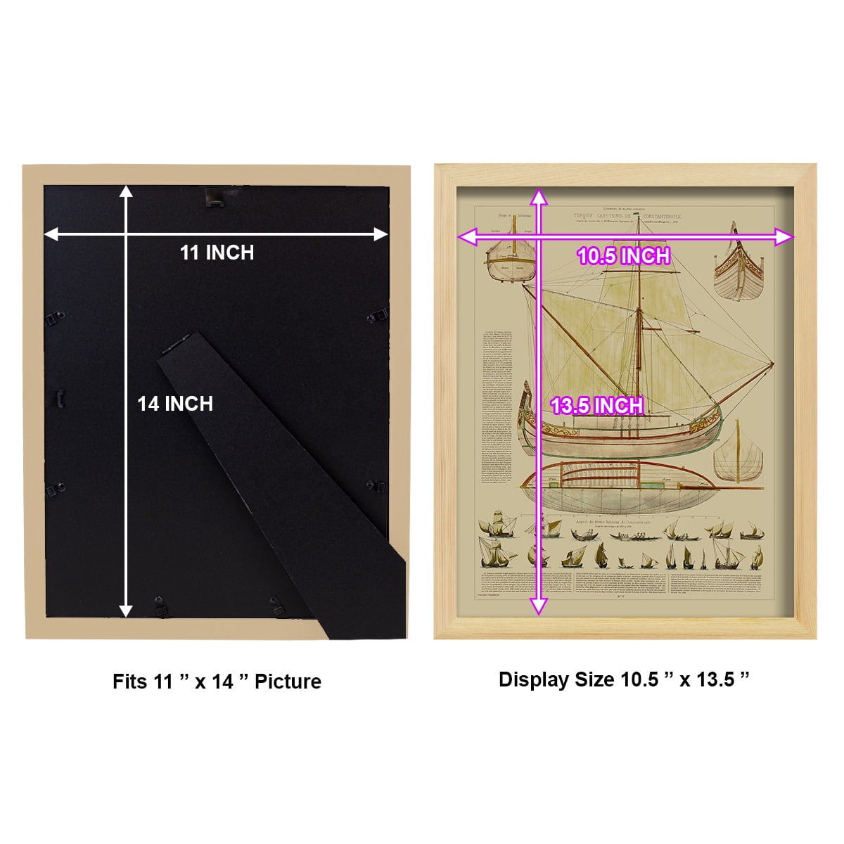 Antique Ship Plan I -Framed Print w/glass-Natural Wood