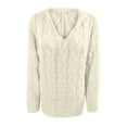thumbnail image 6 of JGGSPWM Womens Solid Sweaters Ladies Pullover Long Sleeve Cable Knit Sweater Cotton Jumper V Neck Sweaters White XL, 6 of 8