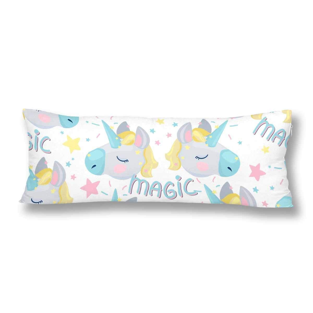 GCKG Cute Magic Unicorn Body Pillow Covers Pillowcase 20x60 inches, Cartoon Unicorn Body Pillow