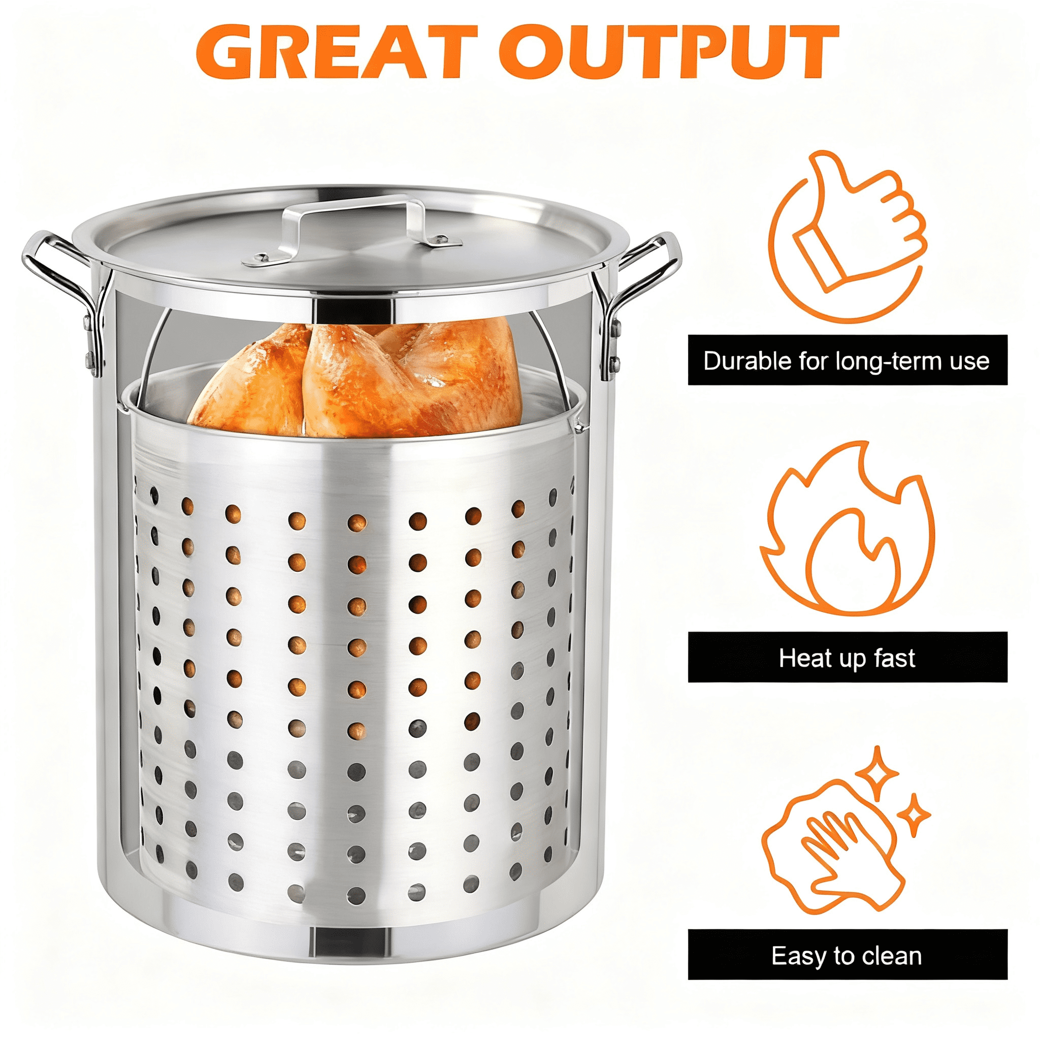 30QT Aluminum Turkey Fryer with Thermometer, 55000 BTU, Portable for Outdoor Cooking (Turkey/Seafood)