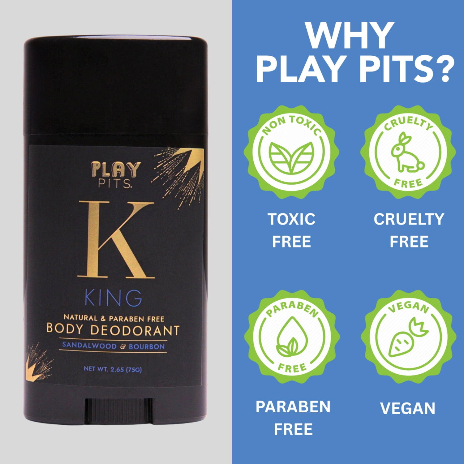 Play Pits – Natural Whole Body Deodorant For Men & Women – King Scent – Infused W/Sandalwood - 2pk