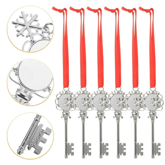 KONTONTY Snowflake Key Pendant Christmas Tree Ornaments Mini Novelty Thermal Transfer Photo Frame Party Favors 6 Pieces