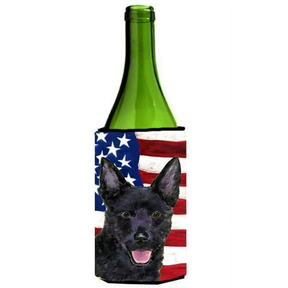 Usa American Flag With Australian Kelpie Wine Bottle  Hugger - 24 oz.