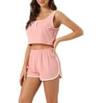 thumbnail image 4 of INSPIRE CHIC Women's Ribbed Pajama Sets Sleeveless Crop Tank Top and Shorts 2 Piece Lounge Outfits Sets XS Pink, 4 of 6