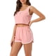 thumbnail image 4 of INSPIRAR CHIC Conjuntos de Pijamas de Mujer de Canalé, Top Corto Sin Mangas y Pantalones Cortos, Conjuntos de Ropa de Lounge de 2 Piezas, L Rosa, 4 of 6