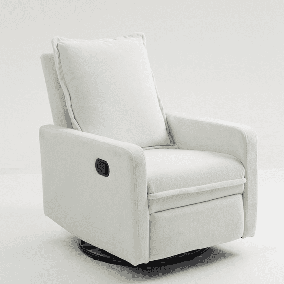 Lovableguy Modern Swivel Recliner Chair,Velvet Manual Button Nursery Glider Reclining Chair with Footrest,Comfy Upholstered Rocking Chair Living Room,Bedroom,White