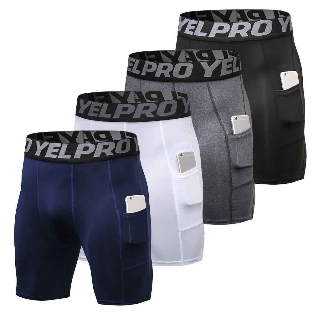 4 Packs Men Compression Shorts Active Workout Underwear with Pocket ...