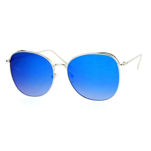 SA106 Womens Color Mirrored Minimal Thin Metal Large Butterfly Sunglasses Silver Blue