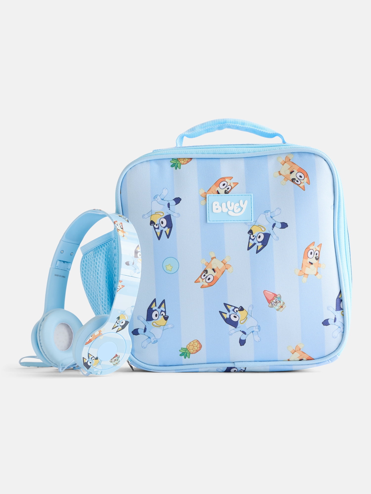 BBC Bluey Unisex Striped Sister Dance Backpack Set with Lunch Bag and Headphones, 3 Piece