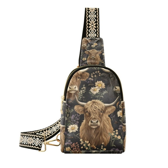 FORMRS Womens Crossbody Sling Bag Travel Daypack Shoulder Chest Backpack, Cows and Flowers