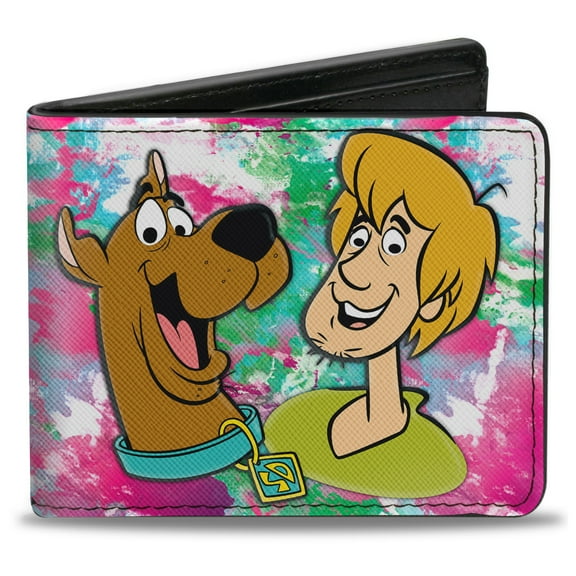 Scooby Doo Wallet, Bifold, Scooby and Shaggy Smiling Mystery Machine Splatter White Pink, Vegan Leather