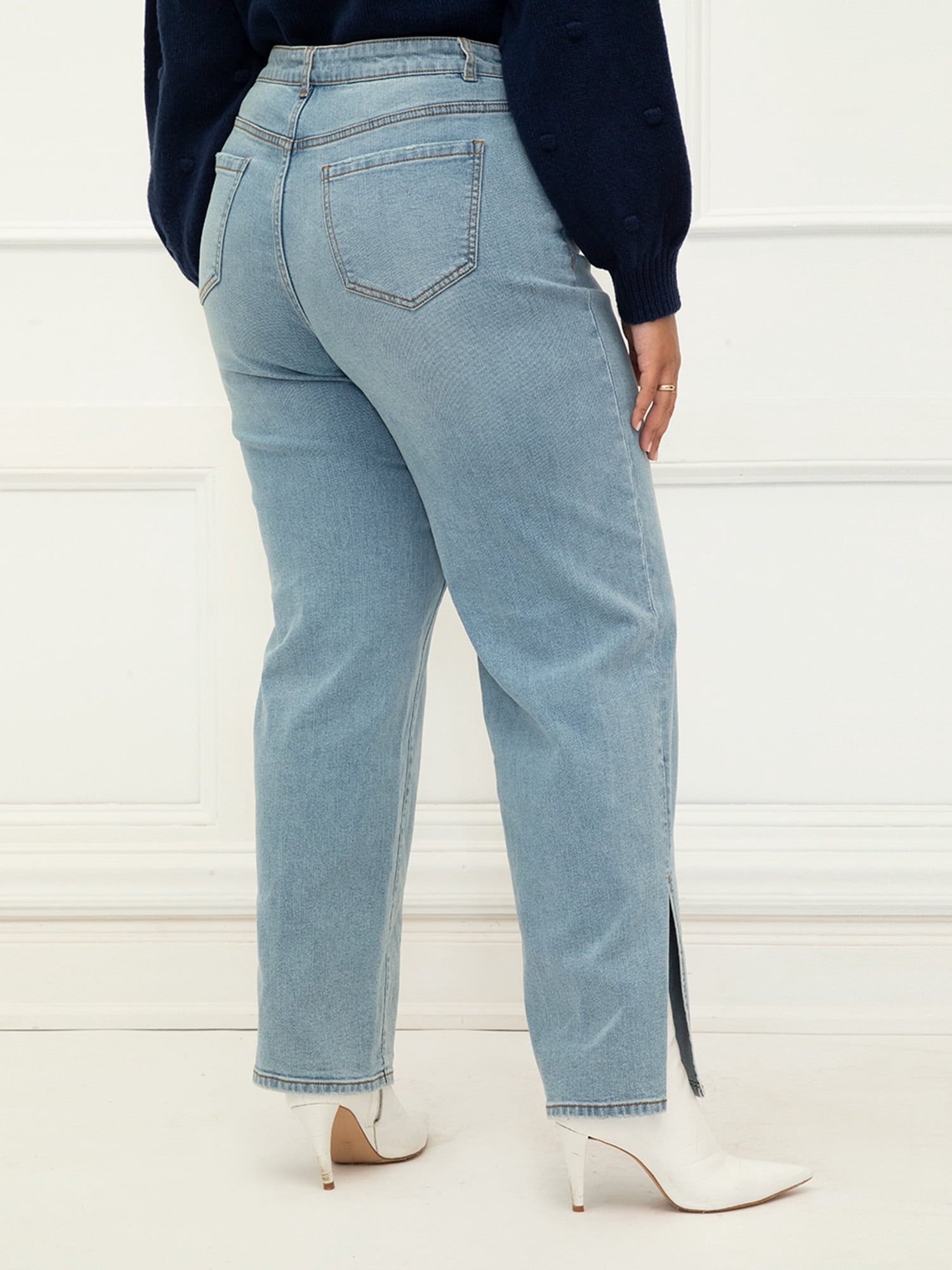 ELOQUII Elements Women's Plus Size Straight Leg Jean With Slit