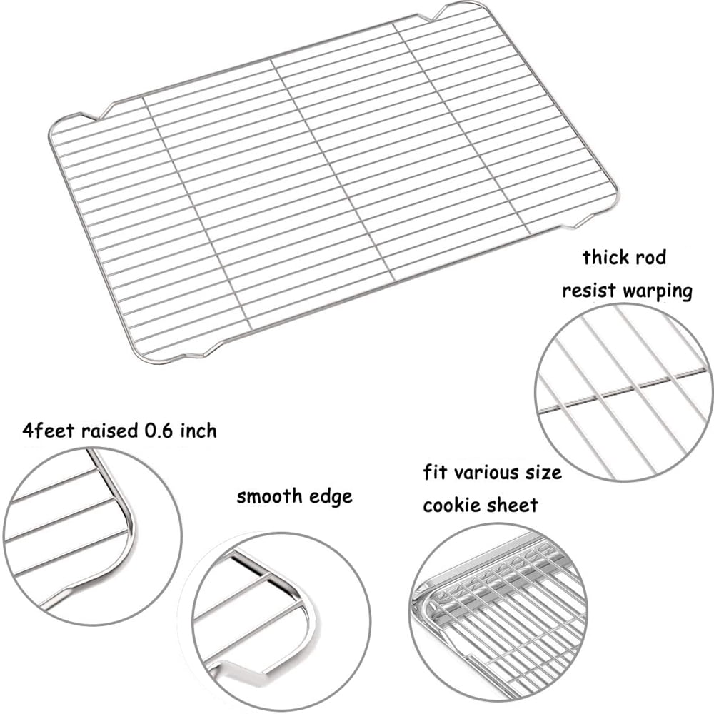 Oven Safe Wire Racks Fit Quarter Sheet Pan Small Grid Perfect To Cool and Bake Quarter Size Checkered Chef Cooling Racks For Baking Stainless Steel Cooling Rack/Baking Rack Set of 2 