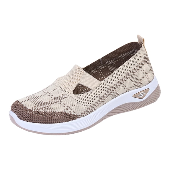 Domuza Womens Orthopedic Athletic Shoes Walking Shoes - Lightweight, Loose Fit, Breathable, Mesh-Comfortable, Soft Soled, Wide & Bulky Sneakers Khaki 6.5(EU-37)