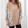 thumbnail image 2 of Blusa estampada con cuello redondo y mangas murciélago para mujer de Apricot M, mangas largas para uso informal en el hogar y la oficina, 2 of 6