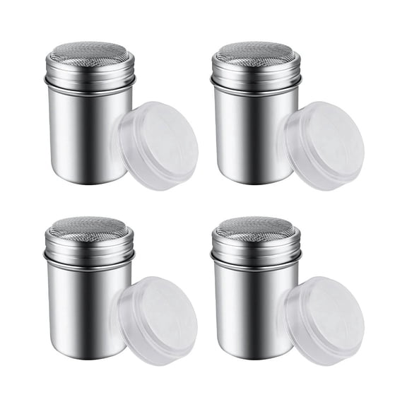 4 Pcs Stainless Steel Powder Sugar Shaker Duster with Lid,Fine Mesh Cans for Baking Soda Cocoa Spices