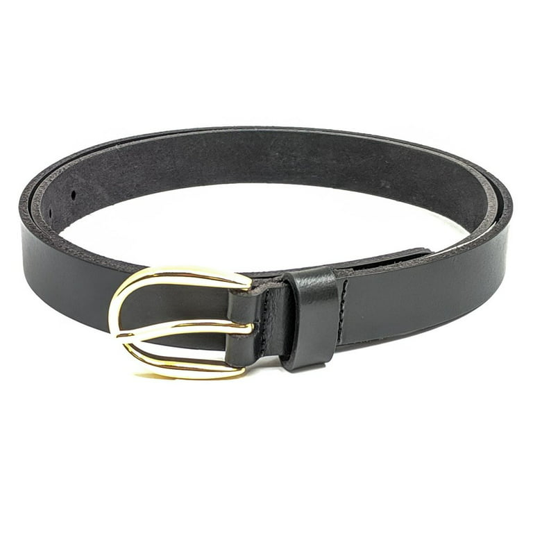 Anchor21 Genova Womens Black Belt - SM - 35 mm Full Grain Leather Polished Brass  Buckle Smooth Solid 