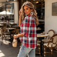 thumbnail image 5 of ZCNKMX Shirts for Women Crew Neck Plaid Grid Print 3/4 Sleeve Blouse, Tie Front Ruffle Hem Loose Relaxed Breathable Farmhouse Casual Outfits for Spring Summer Daily Country Style Tops Red XL, 5 of 7