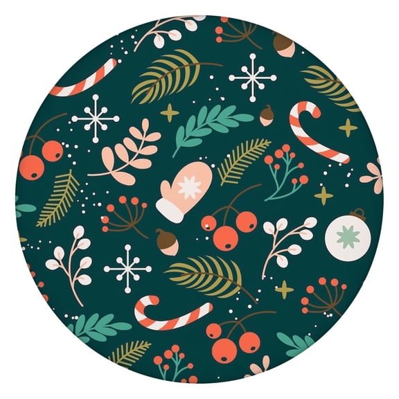 Holiday Season Round Table Cover with Elasticized Border, Stretchy Edge for Secure Fit on Dinner Table, Christmas Themed Design, 52 Inches Diameter