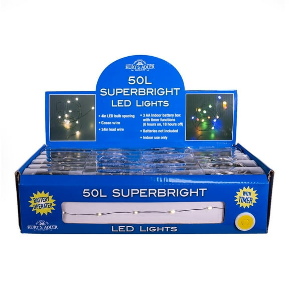 Kurt S. Adler 50-Light Battery-Operated Warm White Superbright LED Green Wire Light Set