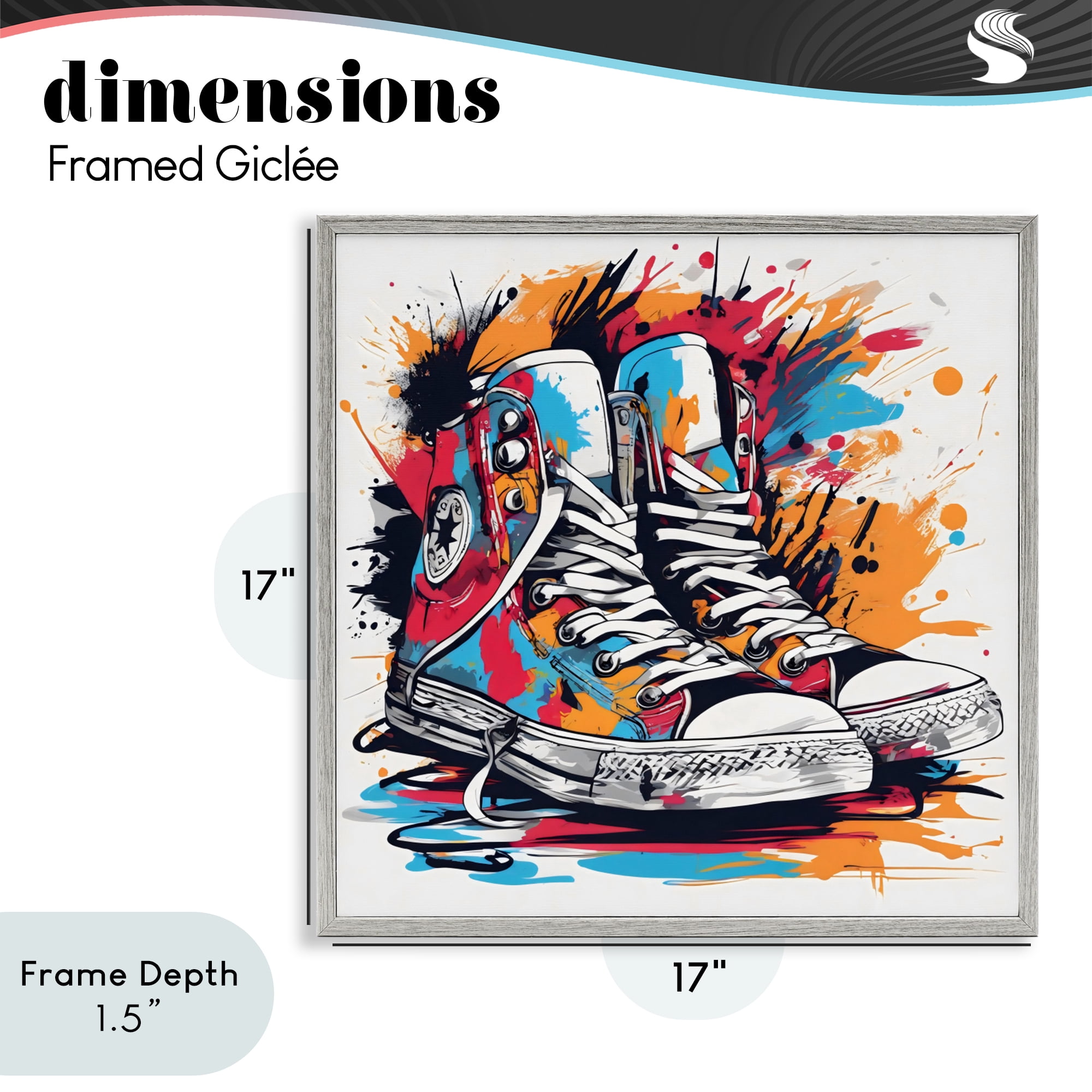 Stupell Industries Colorful Sneakers Graffiti Splash Gray Framed Giclee Art, design by Creative Studio