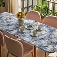 thumbnail image 3 of Palm Leaves Table Cloths for 8 Foot Rectangle Tables, Spring Tropical Leaf Botanical Vintage Blue Patio Waterproof Elastic Fitted Tablecloths, Washable Rectangular Table Cover for Camping, 3 of 8