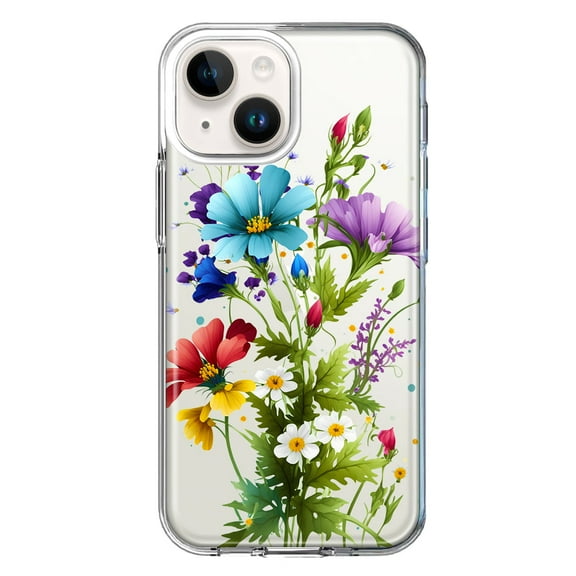 MUNDAZE Case for Apple iPhone 15 Hybrid Shockproof Slim Hard Soft TPU Shell Heavy Duty Protective Phone Cover - Purple Yellow Red Spring Flowers Floral