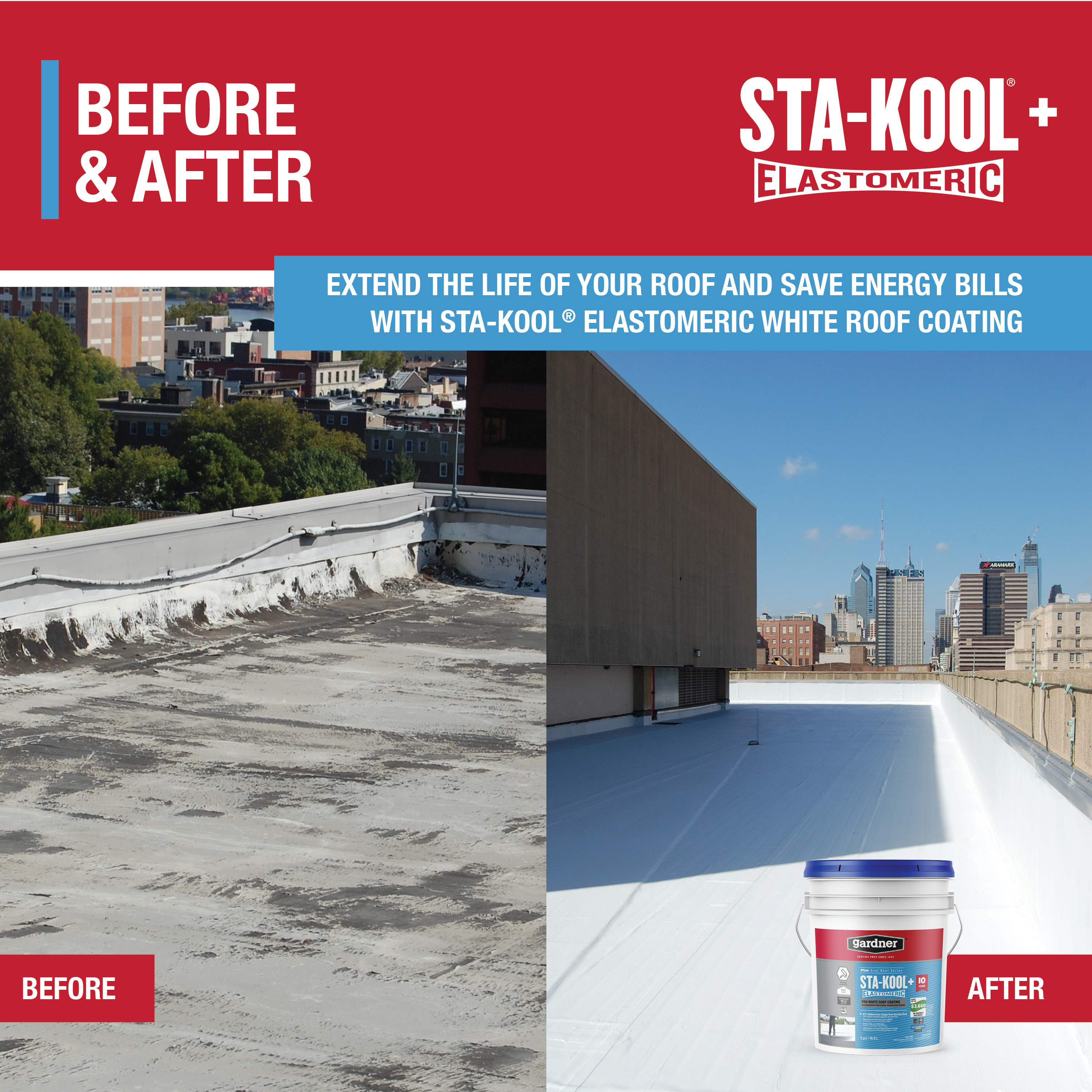 Gardner Sta-Kool 10YR Pro White Elastomeric Coating Elastomeric Pro White Roof Coating, White, 1 Gallon
