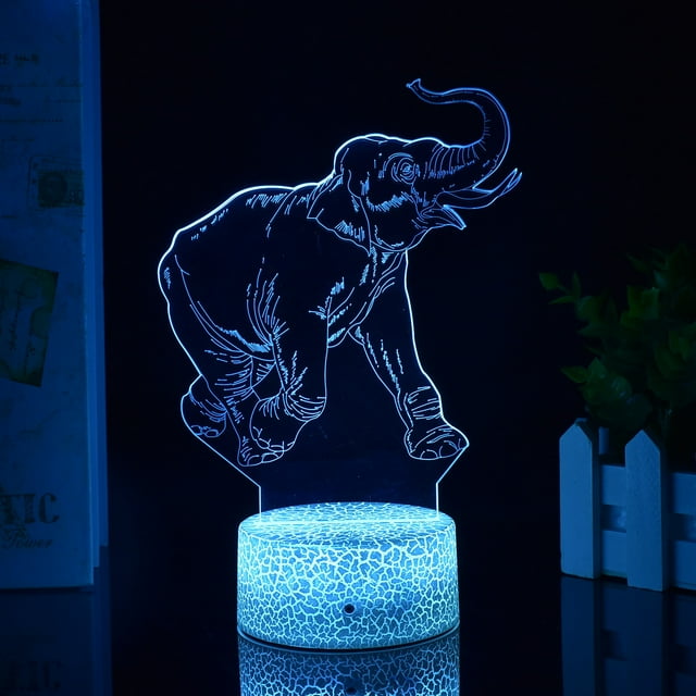 Luz nocturna LED 3D con forma de elefante que cambia de color para niños