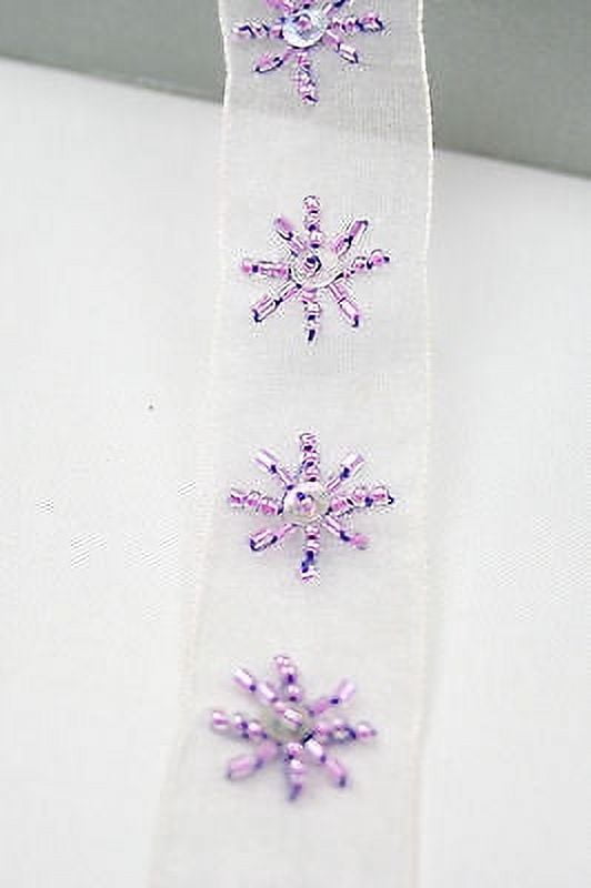 Lily 1" Organza Lilac Ribbon DIY sewing Purple Glass Bugle Bead Sequin Trim Lace