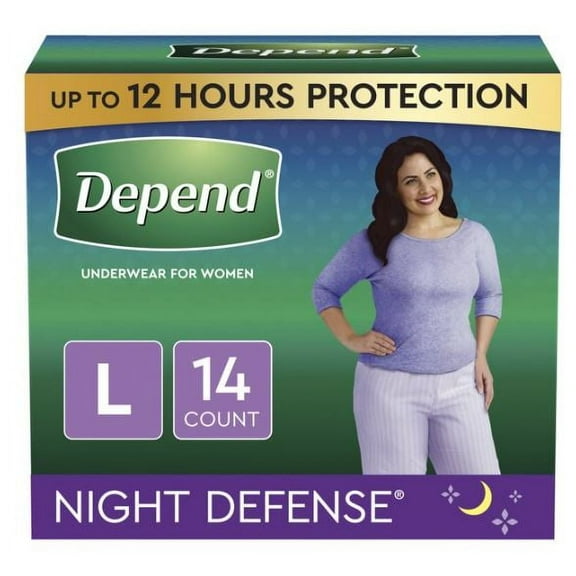 Depend Night Defense Adult Incontinence Underwear for Women, Overnight, Large, Light Pink, 14 Count