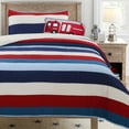 thumbnail image 5 of Cozy Line Home Fashions Ressler Stripe Reversible Cotton Quilt Set - Blue/Ivory/Red Queen 3 Piece, 5 of 5
