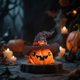 thumbnail image 5 of Adorno de resina imaginativo de calabaza fantasma bruja de Halloween, 5 of 6