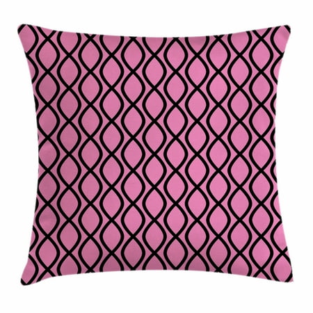 Hot Pink Cushion Covers Hot Pink Throw Pillow Cushion Cover, Vertical Wavy Lines Tangled Stripes Curves Girlish Feminine Design Cute Modern, Decorative Square Accent Pillow Case, 18 X 18 Inches, Pink Black, by Ambesonne ()
