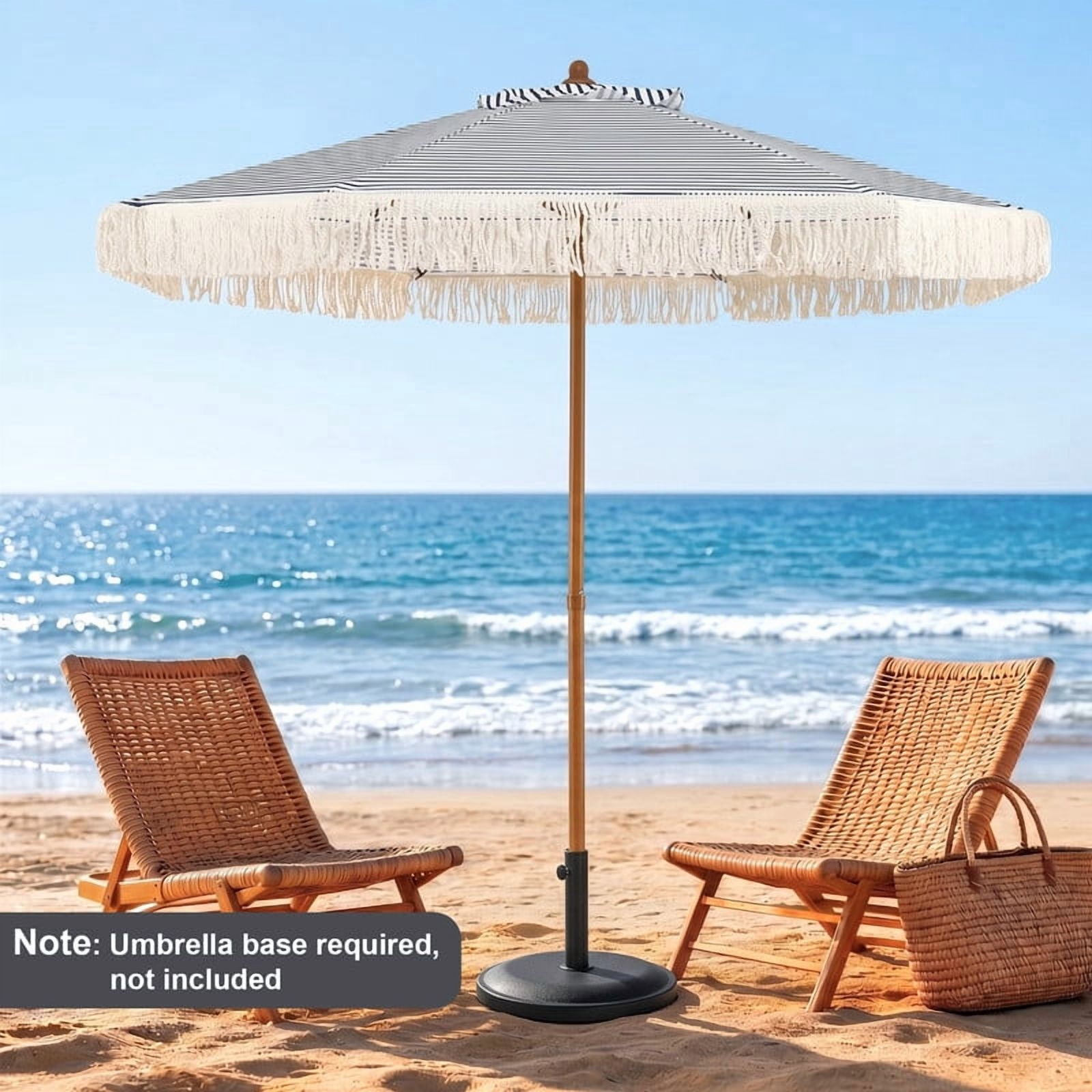 LIVIZA 7 FT Patio Umbrella with Fringe Sun-Protective, Outdoor Market Umbrella with Boho Tassel,Blue