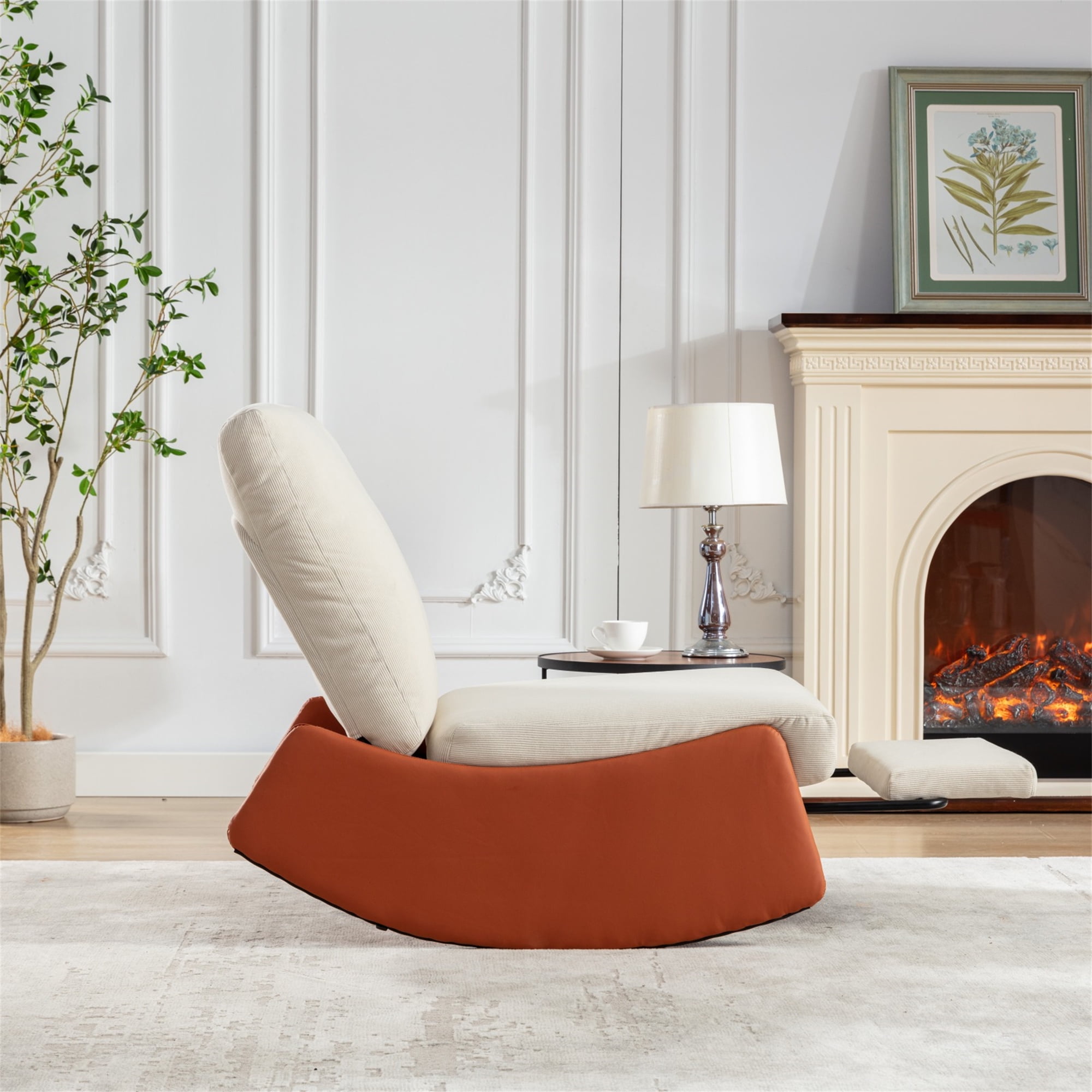 Aukfa Nursery Rocking Chair Comfy Glider Accent Chair w/ Adjustable Backrest for Home Office, Orange