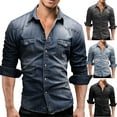 thumbnail image 4 of Men's Shirts2024, Mens Cotton Cowboy Denim Shirt Snap Button Up Long Sleeve Casual Slim Fit Western Denim Distressed Shirts, 4 of 5