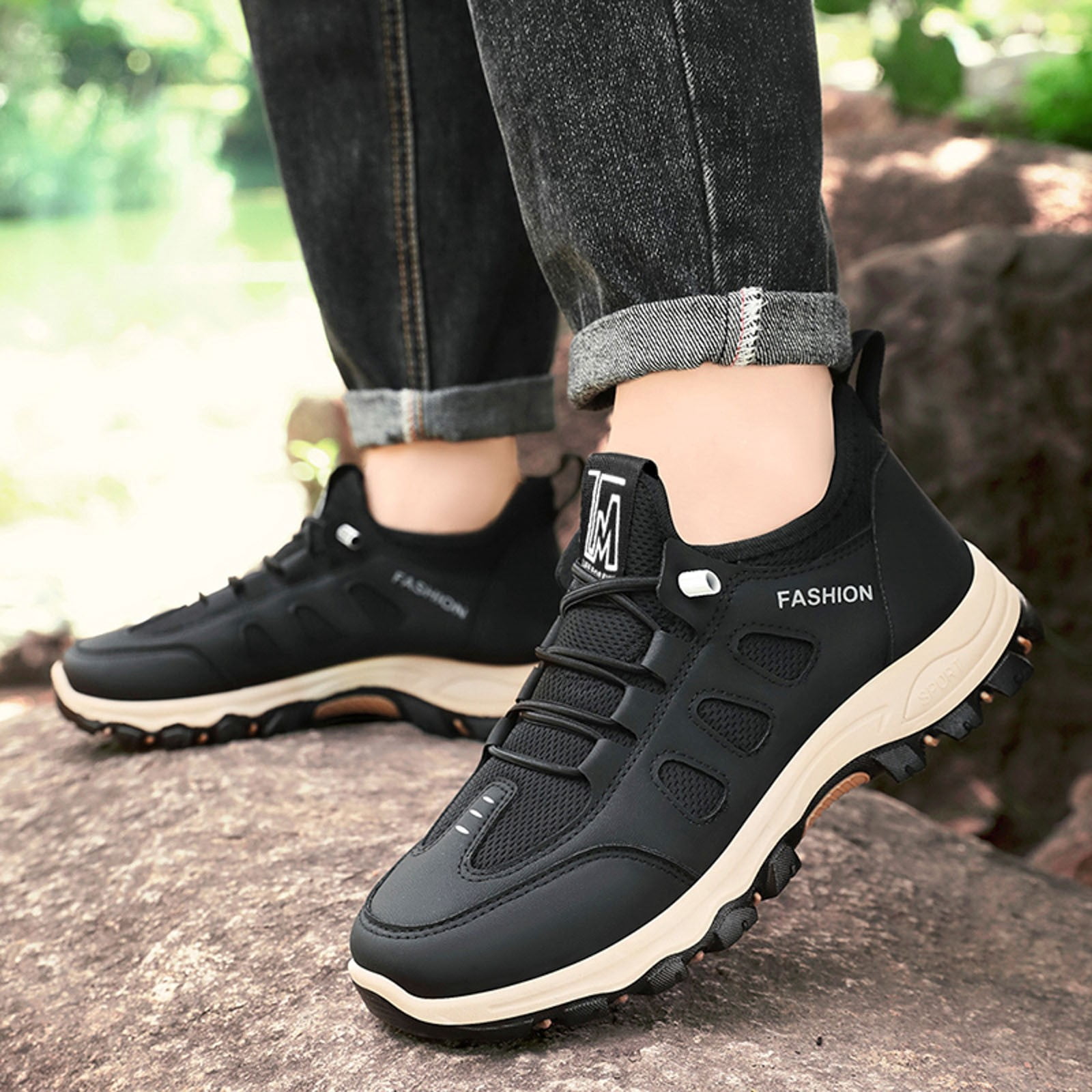 Uikmnh Men Sneakers Men's Autumn New Net Breathable Border Men's Shoes Lightweight Comfortable Running Shoes Outdoor Hiking Shoes Size:7.5