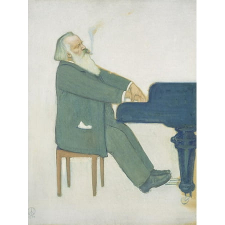 Abstract Figurative Paintings - Johannes Brahms at the Piano Classical Music Figurative Painting Print Wall Art By Willy von Beckerath