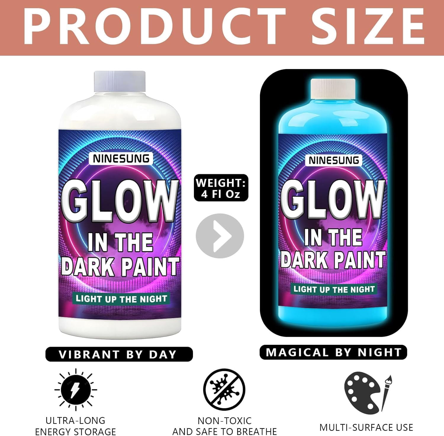 Glow in The Dark Paint, Bright Colors 120ml/4oz Blacklight Paint's, White (Glows Blue) Craft Paints, Acrylic Glow Fluorescent Paint Perfect for Art Painting (White (Glows Blue),4 Fl Oz)