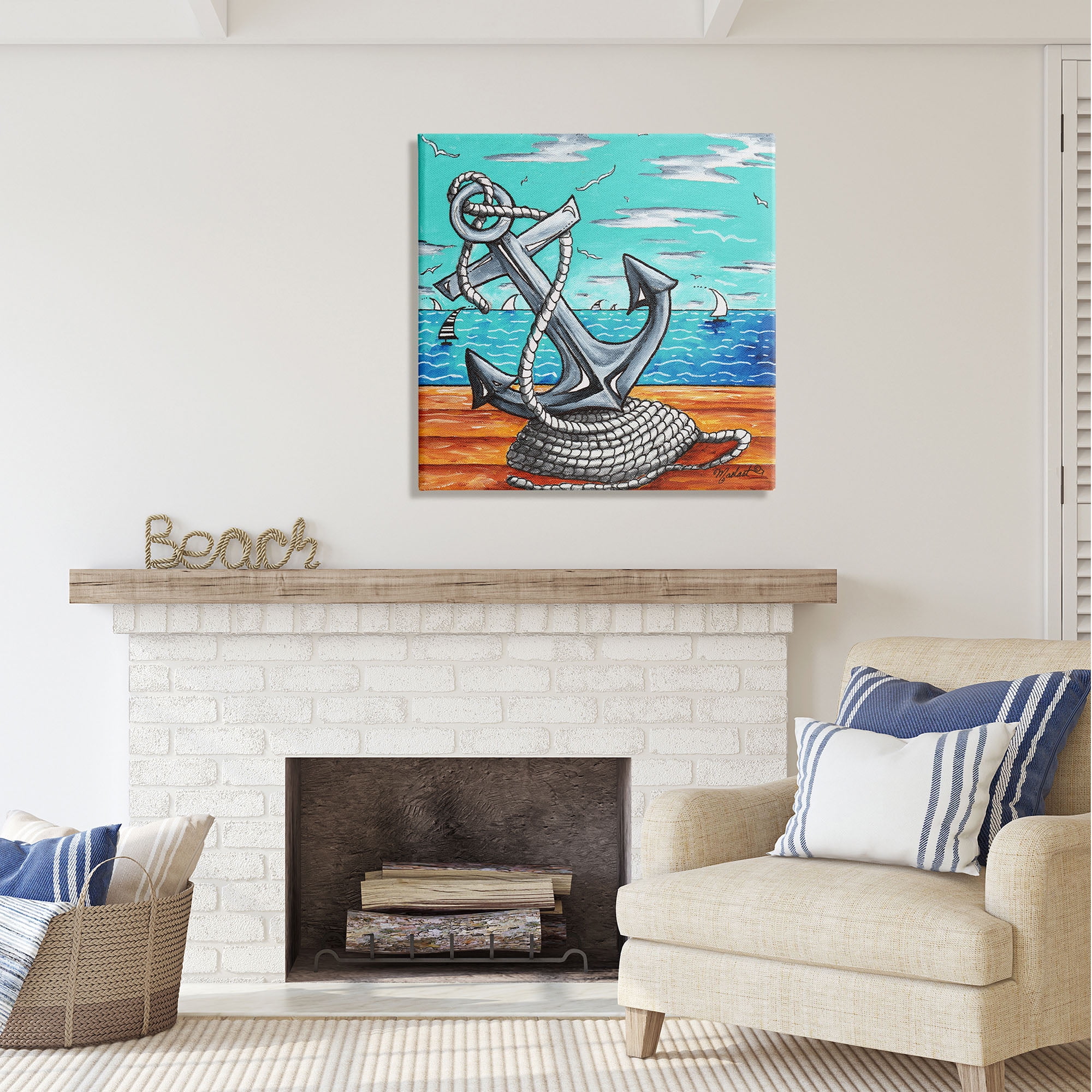 Stupell Industries Maritime Anchor on Beach Nature Painting Gallery Wrapped Canvas Print Wall Art, 30 x 30