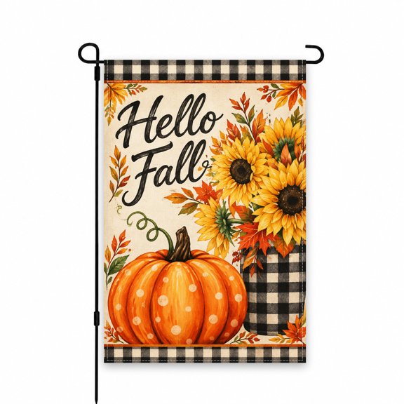 Hello Fall Garden Flag 12x18 Inch - Sunflowers & Pumpkin Design for Patio, Porch, Yard Decor - Autumn Outdoor Decoration - Seasonal Colorful Flag