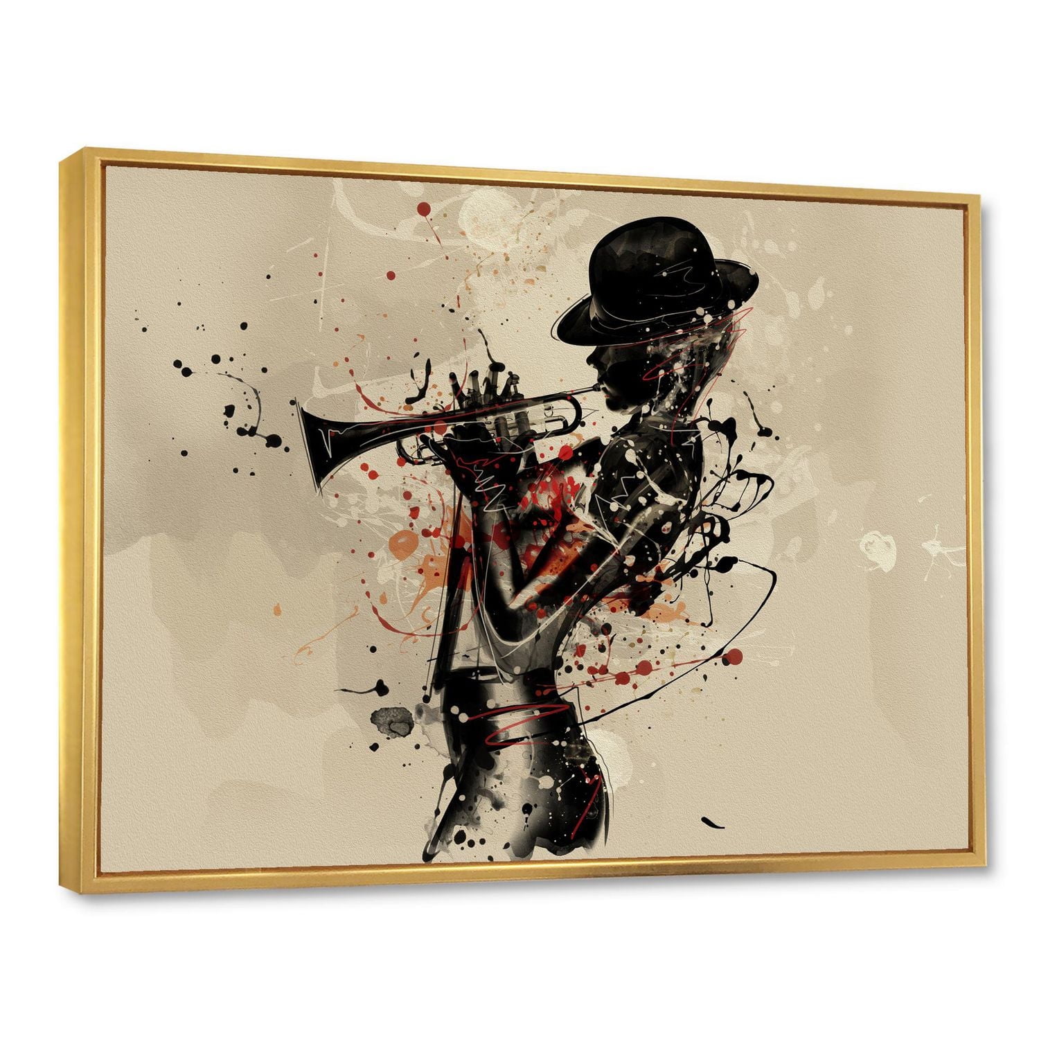 Designart Woman Playing Jazz Trumpet FLOAT FRAME WALL ART