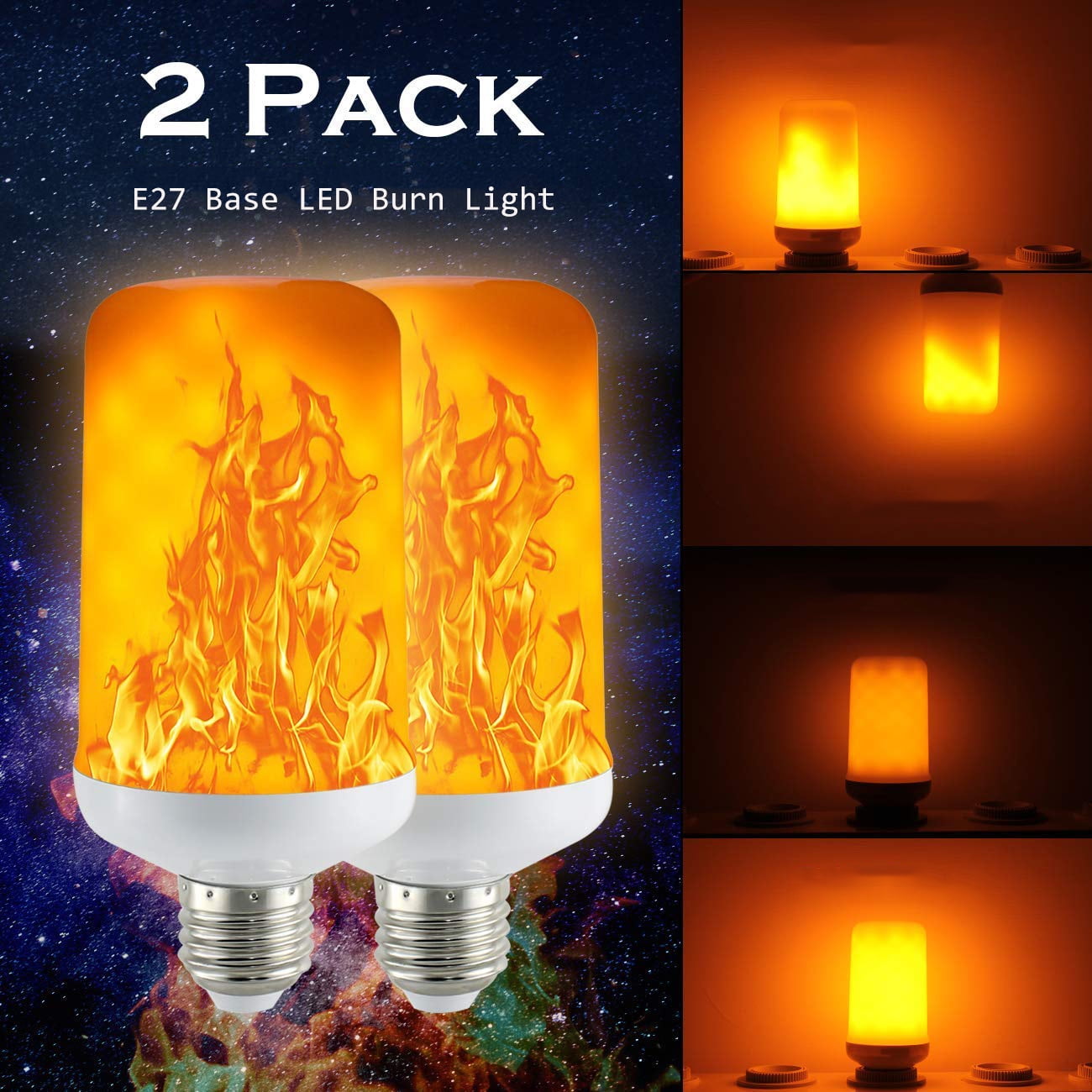 4 x E27 LED Flicker Flame Fire Effect Light Bulb Burning 99 LEDs Decorative Lamp 