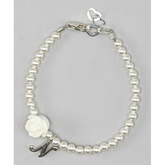 Personalized White Flower Initial Bracelet (B119)