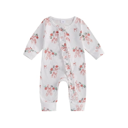 

Baby Girl Romper Floral Print Zipper Long Sleeve Jumpsuits for Newborn