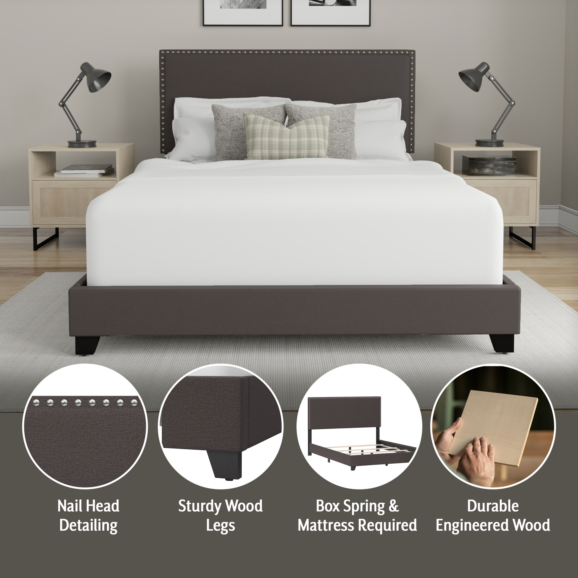 Hillsdale Willow Nailhead Full Bed, Charcoal photo 6
